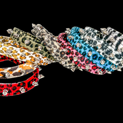 CK134L FUZZY LEOPARD  1/2" SPIKE CHOKER HANDMADE IN USA