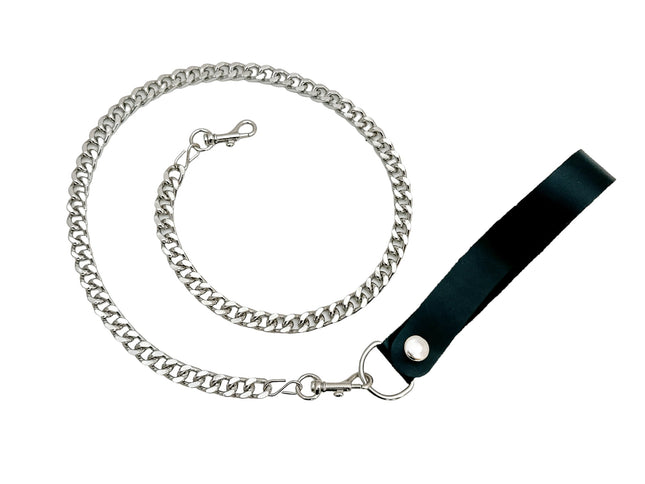 LEASH105-2" CUBAN CHAIN SMALL 2" HOOK 6" LEATHER HANDLE