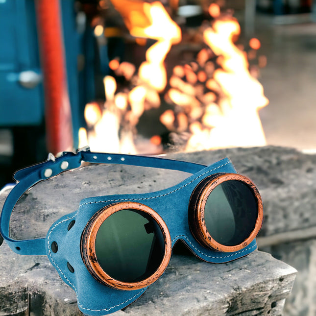 G506DN-DENIM COWHIDE GENUINE LEATHER WELDING STEAMPUNK GOGGLES