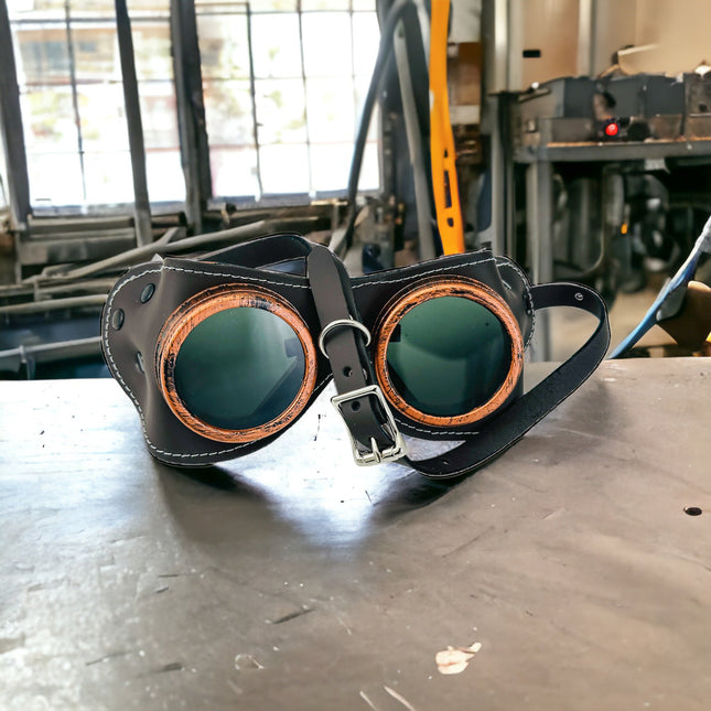 G506LATIGO BROWN COWHIDE GENUINE LEATHER WELDING STEAMPUNK GOGGLES