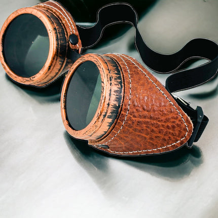G505TAN-TAN SADDLE GENUINE LEATHER GOGGLES