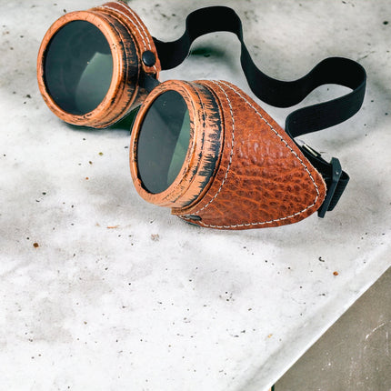 G505TAN-TAN SADDLE GENUINE LEATHER GOGGLES