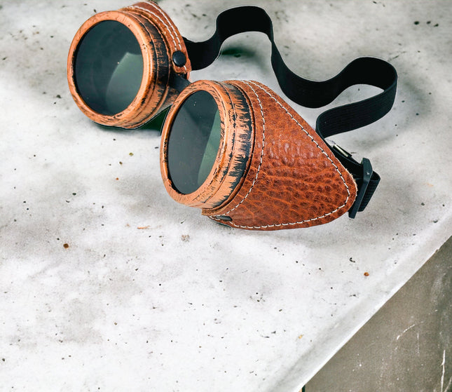 G505TAN-TAN SADDLE GENUINE LEATHER GOGGLES