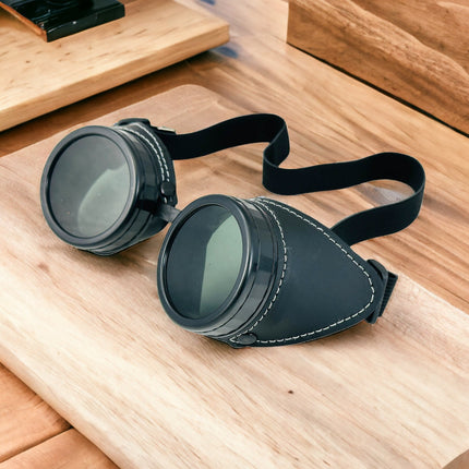 G505BLK-BLACK COWHIDE GENUINE LEATHER GOGGLES