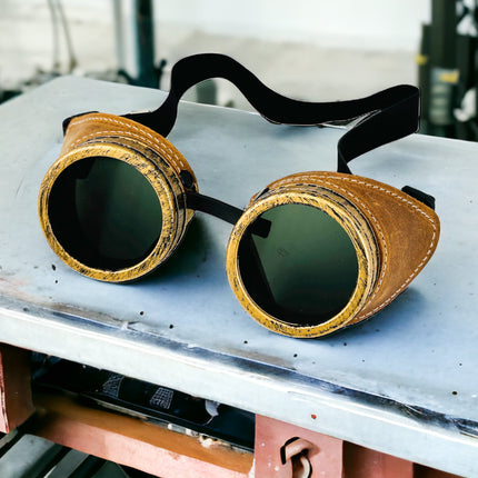 G505TOB-TOBACCO CRAZY HORSE GENUINE LEATHER GOGGLES