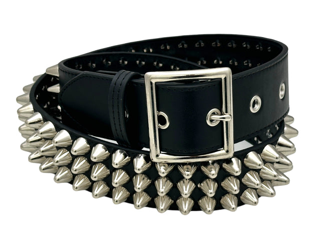 BT153GB-VG-BLK  GARRISON VEGAN LEATHER UK 77 STUDED THREE ROW BELT