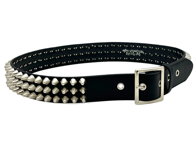 BT153GB-VG-BLK  GARRISON VEGAN LEATHER UK 77 STUDED THREE ROW BELT