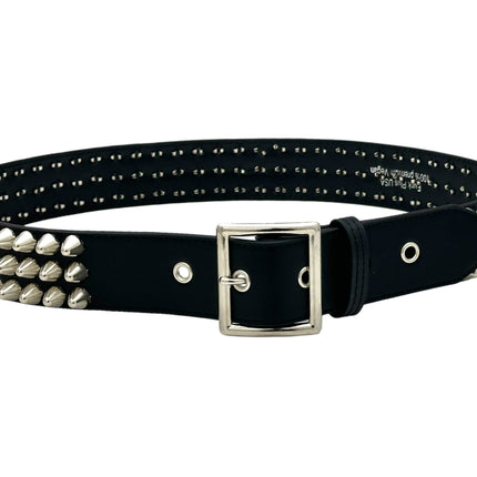 BT153GB-VG-BLK  GARRISON VEGAN LEATHER UK 77 STUDED THREE ROW BELT