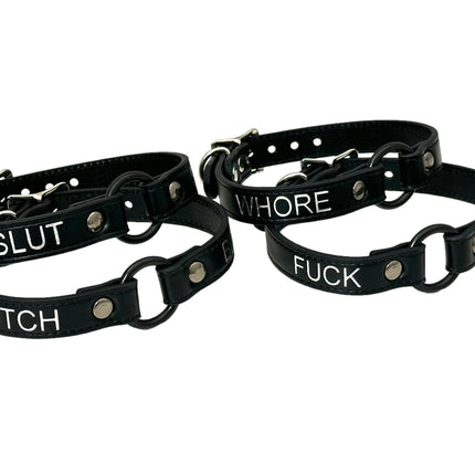 FCK630SIL-BS  SILVER  PRINTED NAME VEGAN CHOKER WITH BLACK RING