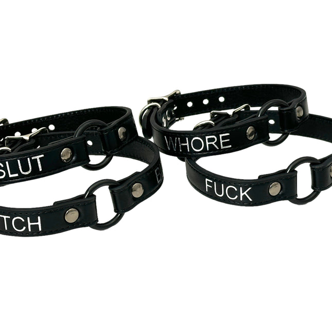 FCK630SIL-BS  SILVER  PRINTED NAME VEGAN CHOKER WITH BLACK RING