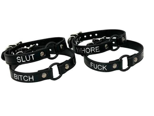 FCK630SIL-BS  SILVER  PRINTED NAME VEGAN CHOKER WITH BLACK RING