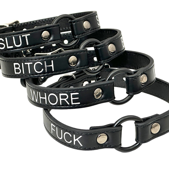 FCK630SIL-BS  SILVER  PRINTED NAME VEGAN CHOKER WITH BLACK RING