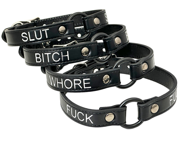 FCK630SIL-BS  SILVER  PRINTED NAME VEGAN CHOKER WITH BLACK RING