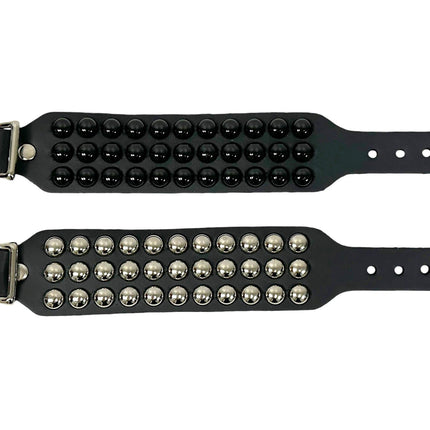 BC174 THREE ROW ROUND STUDDED BUVKLE BRACELET CUFF