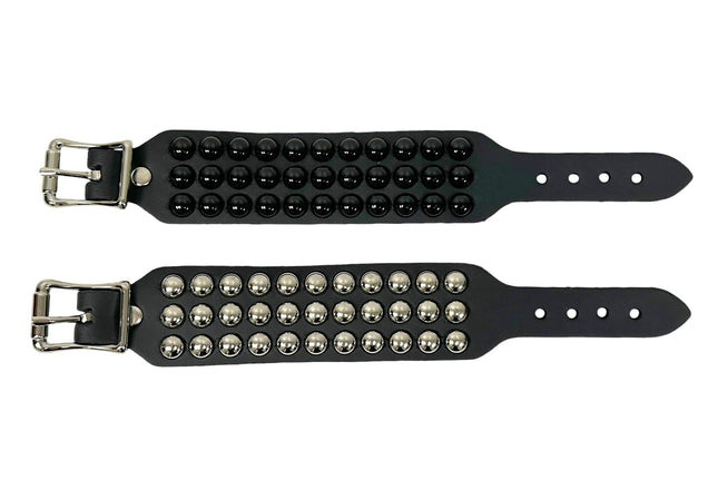 BC174 THREE ROW ROUND STUDDED BUVKLE BRACELET CUFF