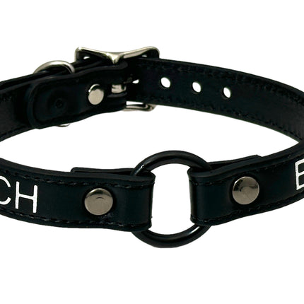 FCK630SIL-BS  SILVER  PRINTED NAME VEGAN CHOKER WITH BLACK RING