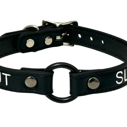 FCK630SIL-BS  SILVER  PRINTED NAME VEGAN CHOKER WITH BLACK RING