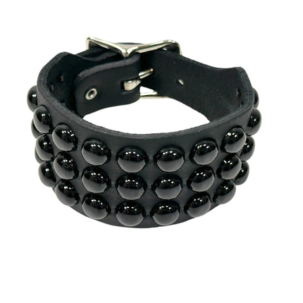 BC174 THREE ROW ROUND STUDDED BUVKLE BRACELET CUFF