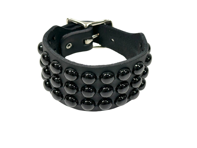 BC174 THREE ROW ROUND STUDDED BUVKLE BRACELET CUFF