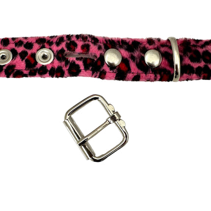 BT117L-PINK   LEOPARD PINK 2 ROW PYRAMID STUDDED  BELT