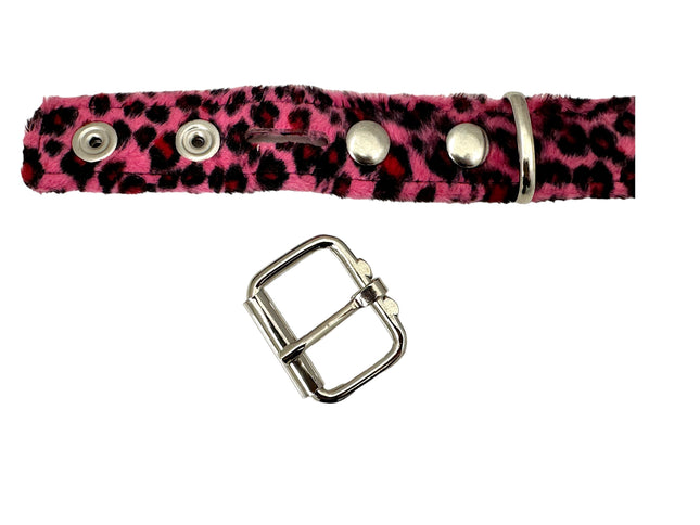 BT117L-PINK   LEOPARD PINK 2 ROW PYRAMID STUDDED  BELT