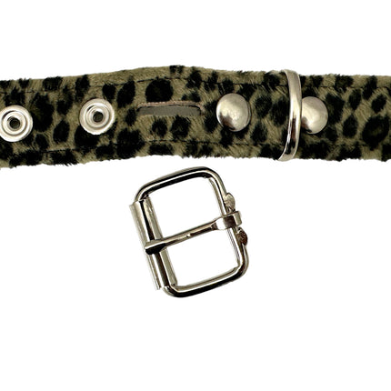 BT117L-GRN LEOPARD GREEN 2 ROW PYRAMID STUDDED  BELT