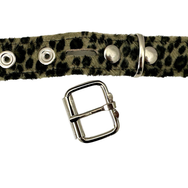 BT117L-GRN LEOPARD GREEN 2 ROW PYRAMID STUDDED  BELT