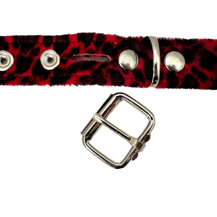BT117L-RED LEOPARD RED 2 ROW PYRAMID STUDDED  BELT