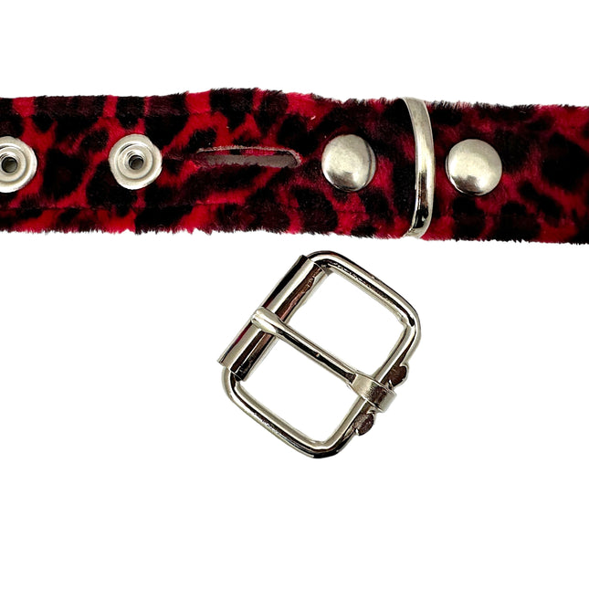 BT117L-RED LEOPARD RED 2 ROW PYRAMID STUDDED  BELT