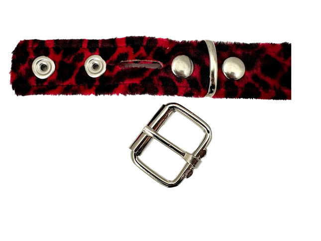 BT117L-RED LEOPARD RED 2 ROW PYRAMID STUDDED  BELT