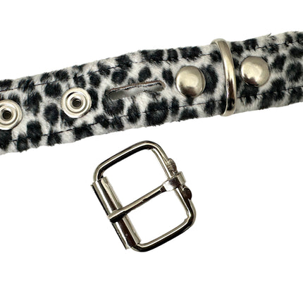 BT117L-WHITE LEOPARD WHITE 2 ROW PYRAMID STUDDED  BELT