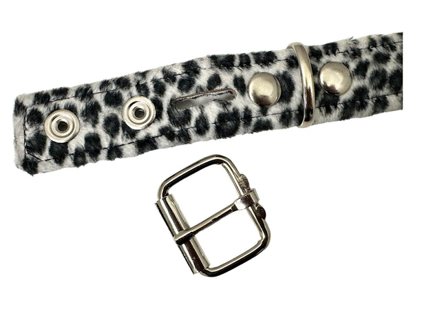 BT117L-WHITE LEOPARD WHITE 2 ROW PYRAMID STUDDED  BELT