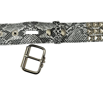 BT104SNK-WHITE SNAKE 3 ROW PYRAMID STUD BELT