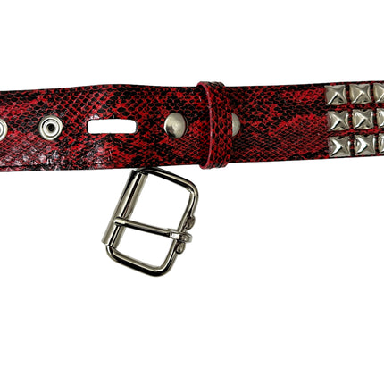 BT104SNK-RED SNAKE 3 ROW PYRAMID STUD BELT