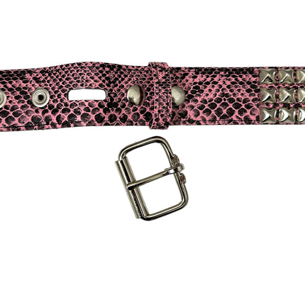 BT104 SNK-PINK SNAKE 3 ROW PYRAMID STUD BELT