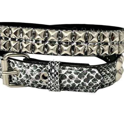 BT117SNK-WHITE SNAKE 2 ROW PYRAMID STUDDED BELT