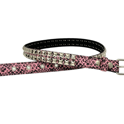 BT117SNK-PINK SNAKE 2 ROW PYRAMID STUDDED BELT
