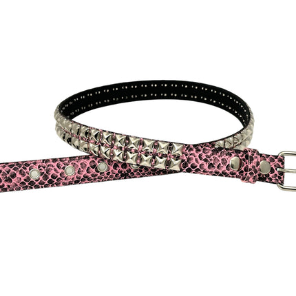 BT117SNK-PINK SNAKE 2 ROW PYRAMID STUDDED BELT