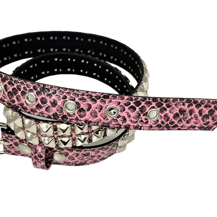 BT117SNK-PINK SNAKE 2 ROW PYRAMID STUDDED BELT