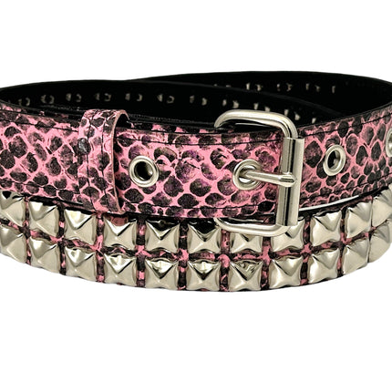 BT117SNK-PINK SNAKE 2 ROW PYRAMID STUDDED BELT
