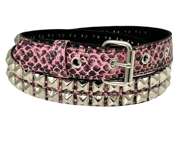 BT117SNK-PINK SNAKE 2 ROW PYRAMID STUDDED BELT