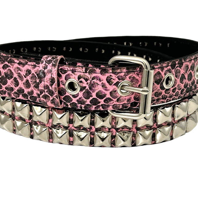 BT117SNK-PINK SNAKE 2 ROW PYRAMID STUDDED BELT
