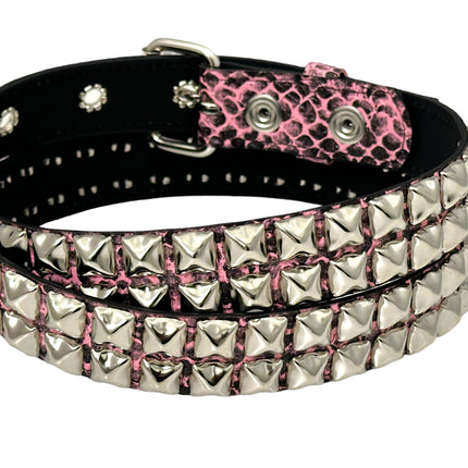 BT117SNK-PINK SNAKE 2 ROW PYRAMID STUDDED BELT
