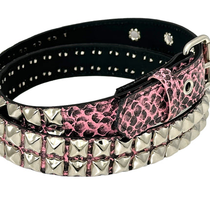 BT117SNK-PINK SNAKE 2 ROW PYRAMID STUDDED BELT