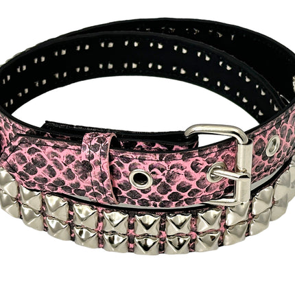 BT117SNK-PINK SNAKE 2 ROW PYRAMID STUDDED BELT