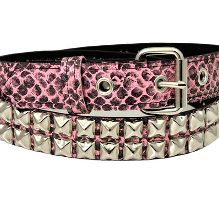 BT117SNK-PINK SNAKE 2 ROW PYRAMID STUDDED BELT