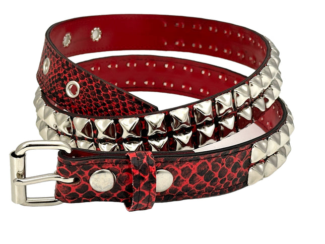 BT117SNK-RED SNAKE 2 ROW PYRAMID STUDDED BELT