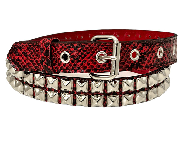 BT117SNK-RED SNAKE 2 ROW PYRAMID STUDDED BELT