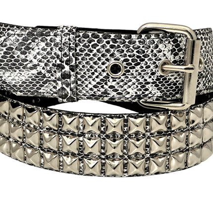 BT104SNK-WHITE SNAKE 3 ROW PYRAMID STUD BELT