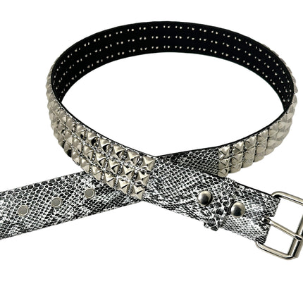 BT104SNK-WHITE SNAKE 3 ROW PYRAMID STUD BELT